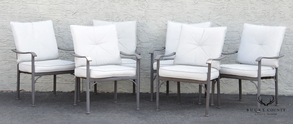 Neoclassical Style Set of 6 Aluminum Target Back Patio Dining