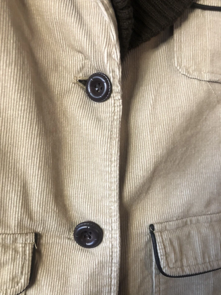 灯芯绒女式米色棕色纽扣夹克外套带腰带口袋,尺寸 M — 第 3/4 张图片