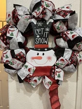 SNOWMAN ⛄ LET IT SNOW Winter Wreath BUFFALO PLAID Deco Mesh 24" x 24" CUTE