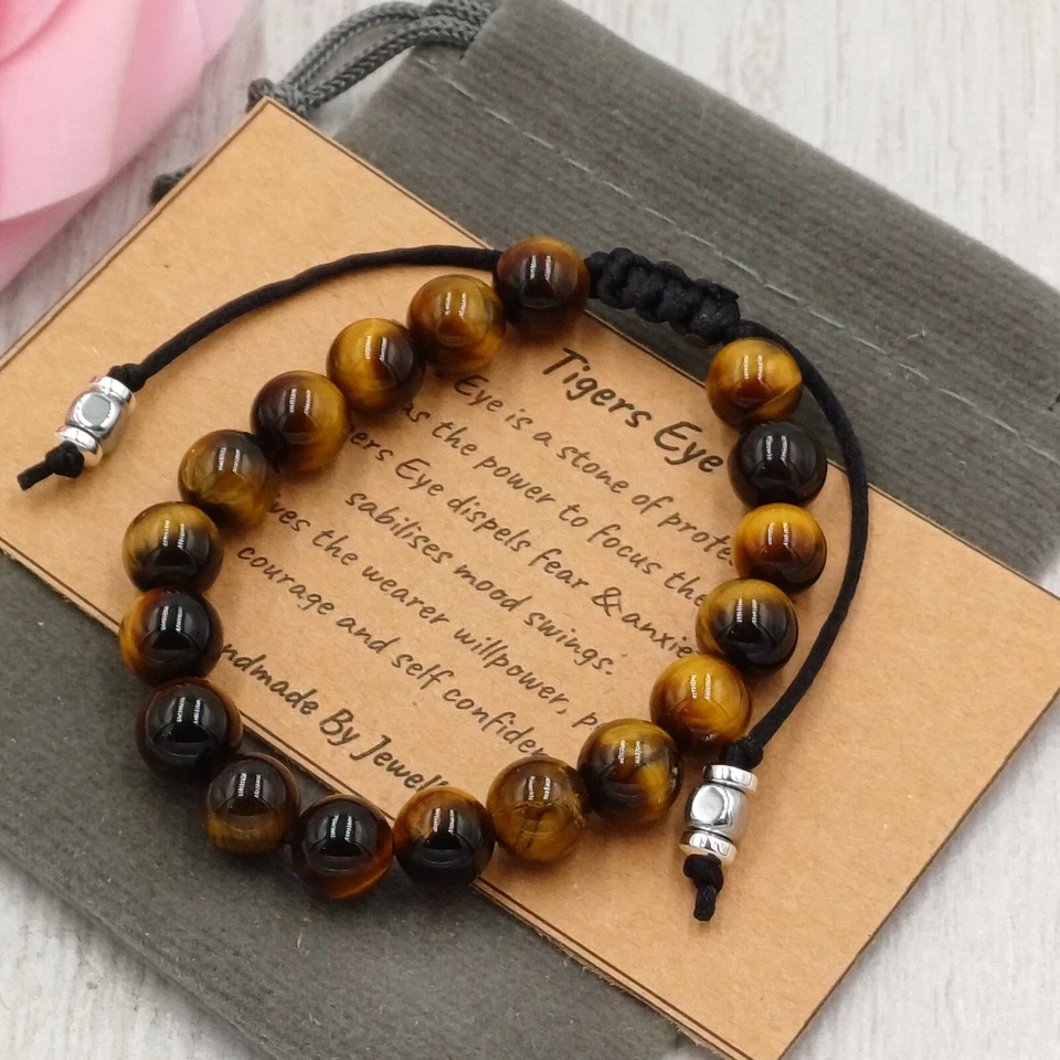 Pulsera OJO DE TIGRE Ajustable Hecha a Mano + Bolsa de Regalo Cristal Chakra Piedras Preciosas 6/8mm Foto 2 de 4