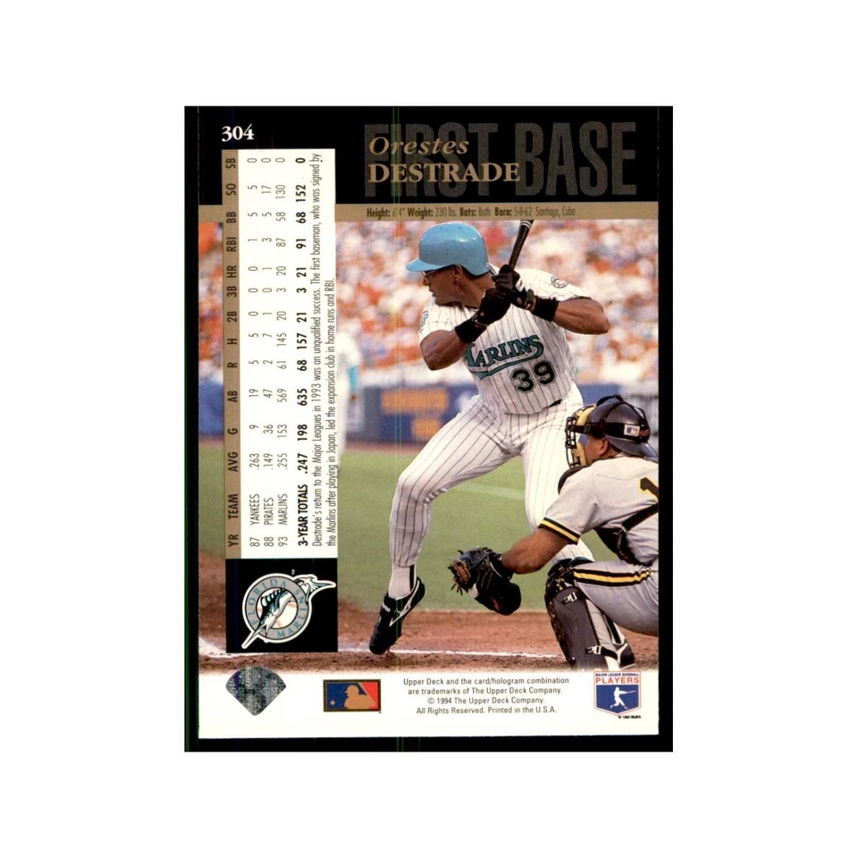 1994 Upper Deck Orestes Destrade Florida Marlins #304 - Image 2 of 3