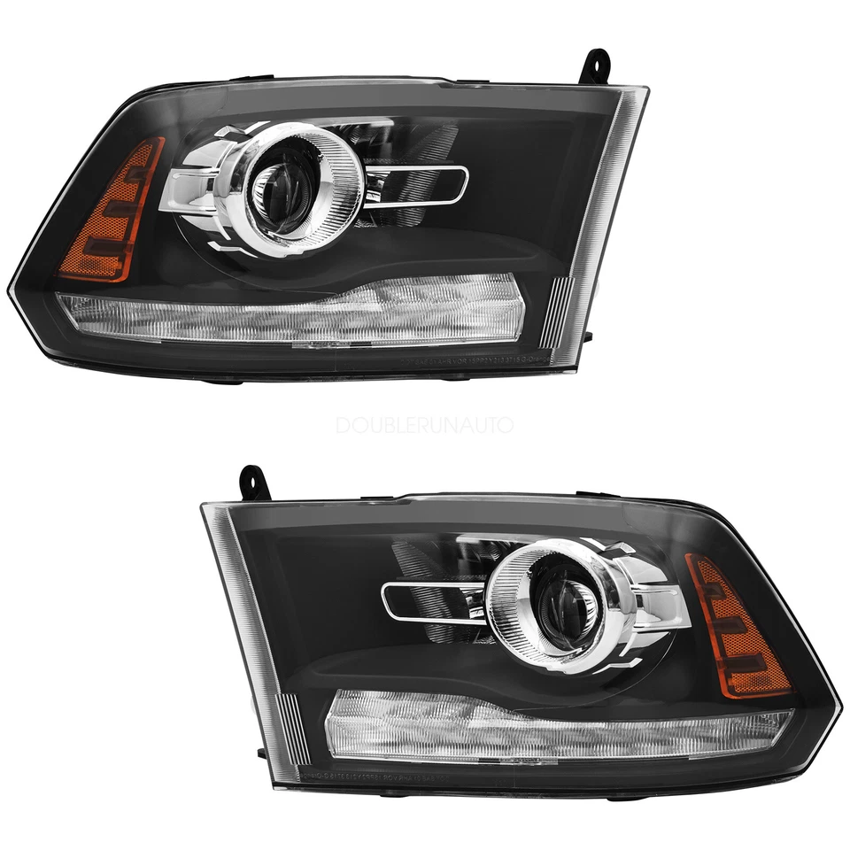 For 2013-2018 Dodge Ram 1500 2500 3500 Black Projector Headlights w/ LED DRL - Imagem 2 de 4
