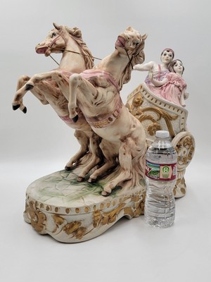 Rare HUGE Antique Ben Hur Porcelain Statue Italy Roman Chariot