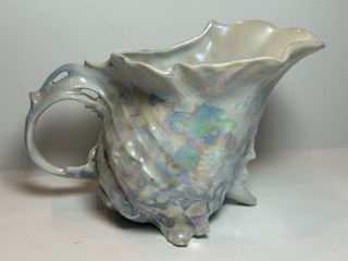 EARLY ROYAL BAYREUTH CREAMER MILK PITCHER JUG SEASHELL LUSTER BLUE MARK 4.25"