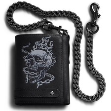 Men's Wallet With Chain Skull Trifold Wallets For Men,Soft Leather Wallet Cha...