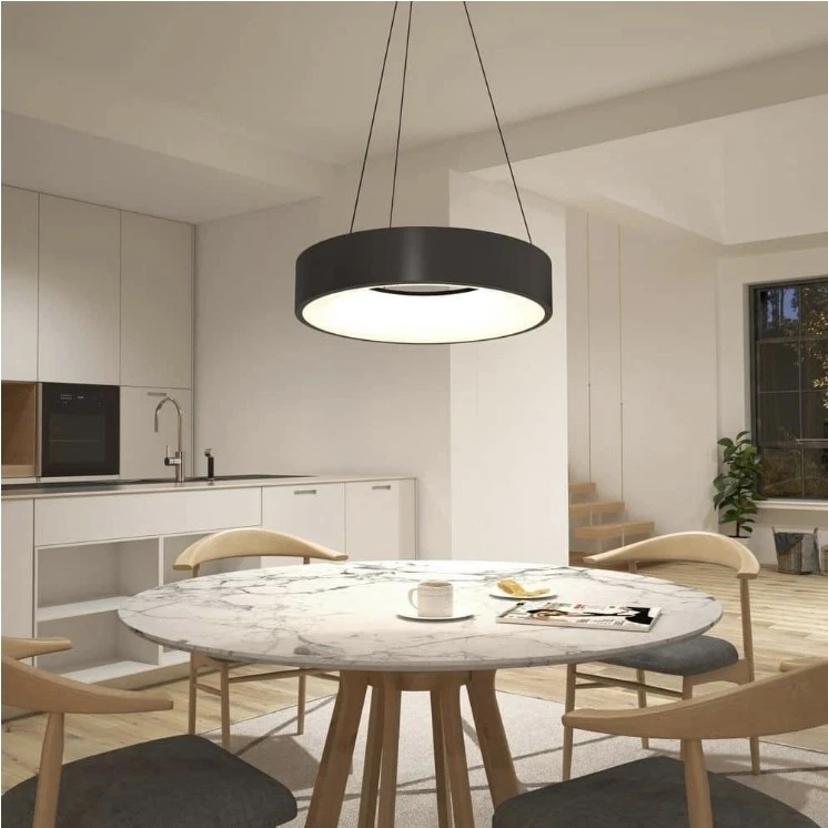 Artika Aiden Drum 31-Watt 1 Light Black Modern 5 CCT Integrated LED Pendant Light Fixture - Thumbnail 2