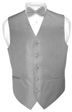 Men's Dress Vest  BOWTie SILVER GREY Vertical Striped Design Gray Bow Tie Set