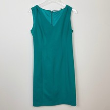Tahari V-Neck Sheath Dress Teal Sleeveless Womens Knee Length Work Career Sz 6