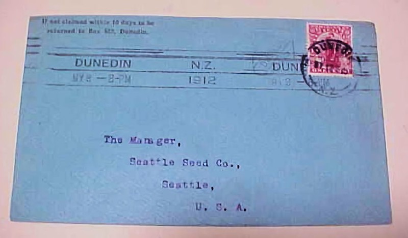 NEW ZEALAND POSTAGE PAID UNDER STAMP 1912 DUNEDIN  TO USA