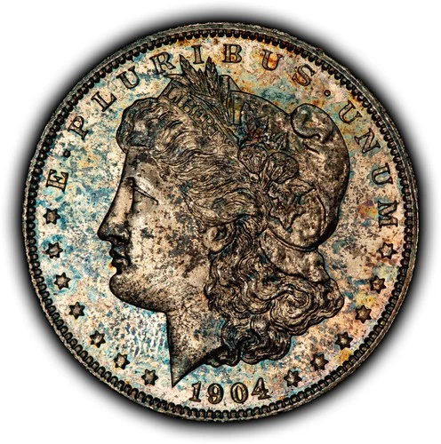 1904-O $1 Morgan Silver Dollar - Speckled Neon Rainbow Toning - BU - SKU-D7608