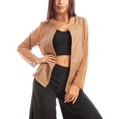 Elegant Open Synthetic Leather Jacket For Women Velo TOOCOOL G987