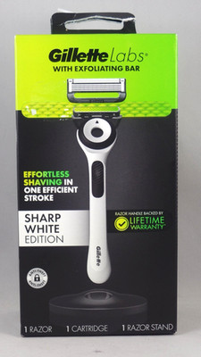 Gillette Labs Sharp White Edition Exfoliating Bar Razor with Refill + Stand