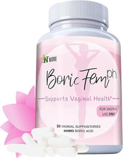Boric Acid Vaginal Suppositories- 100 Pure - Made in USA- Boricfem Vaginal H...