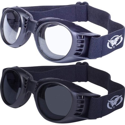 Two Pair Paragon Padded Motorcycle Goggles One Clear One Super Dark FREE Pouch