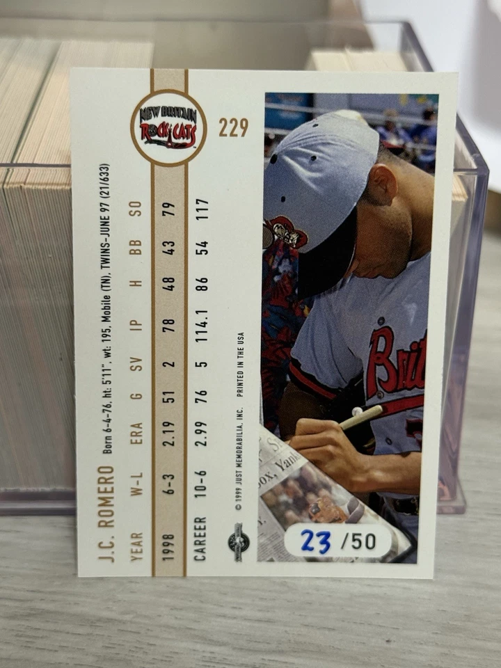 RARE! 1999 Just Minors JC Romero Black Border #229 New Britain Rock Cats # 23/50 - Image 2 of 2