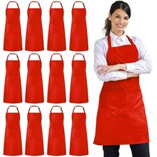 Syntus 12-Pack Bib Aprons, Unisex Adjustable, Waterdrop-Resistant with 2 Pockets
