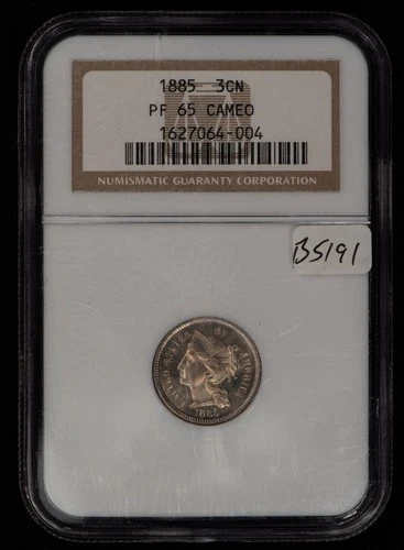 1885 3c Nickel Three Cent Piece Proof Coin Cameo - Looks 66 - NGC PR 65 - B5191
