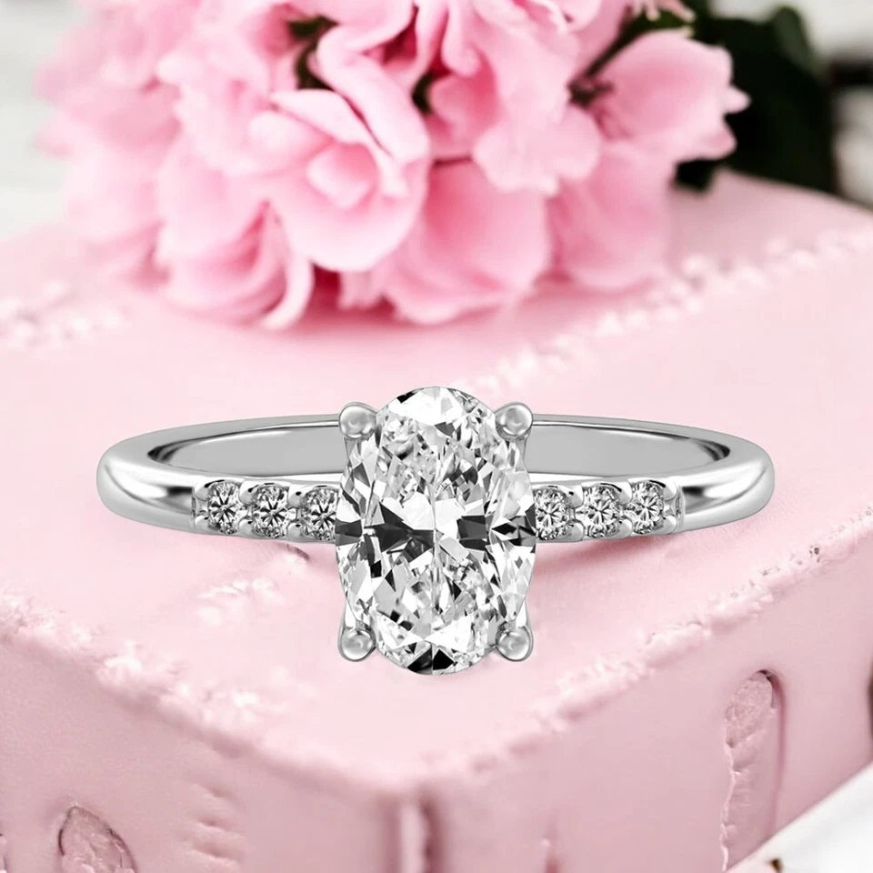 Diamond Ring 18k White Gold Lab Grown Oval 1.1 Carat IGI Certified Size 5.5 7 8 - Image 2 of 4