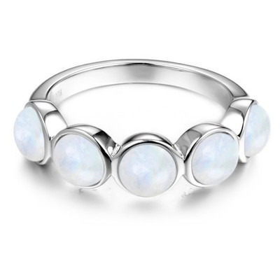 Natürlicher Regenbogen Mondstein Damen Bandring 925 Sterling Silber Ring mit fünf Steinen