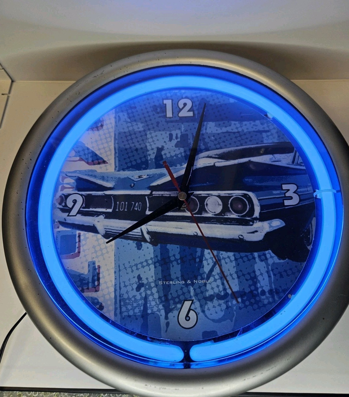 Sterling & Noble Neon Wall Clock Blue LED Classic Car Garage