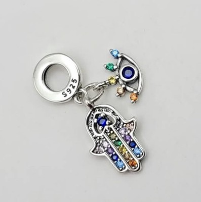 925 Sterling Silver Hamsa Hand & All Seeing  Eye Protection Charm Pendant