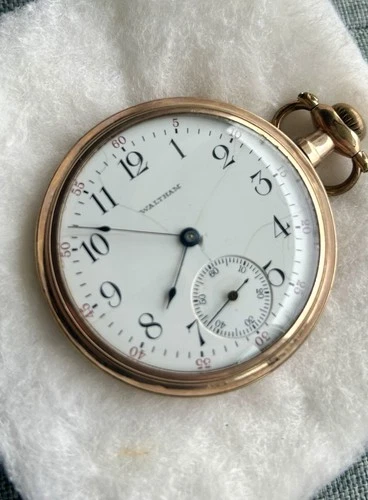 Antique Waltham Pocket Watch Working Open Face Gold Filled Tone Sub Seconds