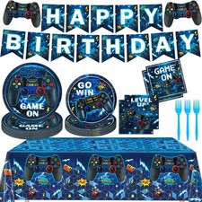 Video Game Birthday Decorations, Level Up Party Supplies Includes Plates, Nap...