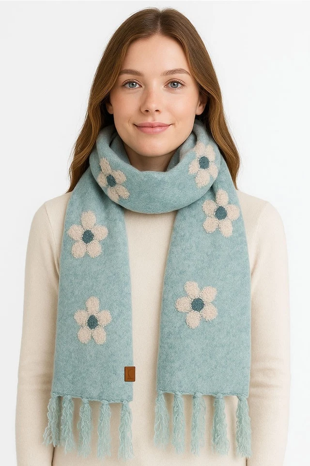 C.C Women Soft Floral Daisy Pattern LargeOblong Winter Scarf - Image 2 of 4