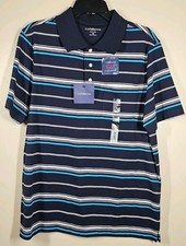 Croft Barrow Men's Shirt Easy Care Polo Blue Striped Short Sleeve Medium