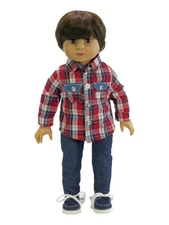 Red And Blue Plaid Pant Set Fits 18" American Boy Girl Doll Clothing