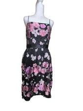 Alex Evenings Silk Blend Strapless Floral Dress Size 8 Black Pink Cocktail Party