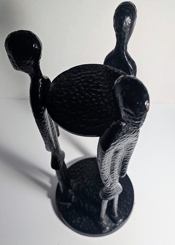 Hammered Black Metal Shadow People African Style Figures Pillar Candle Holder - Picture 5 of 14