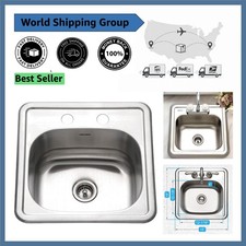 Durable 15-Inch Stainless Steel Bar Sink - Dual Faucet Topmount Design
