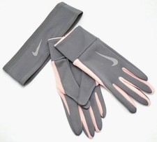 Nike Women's Thermal Headband  Glove Set Gunsmoke/Storm Pink M/L