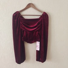 Shein Red Velvet Corset Long Sleeve Square Neck Top NEW Sz XS