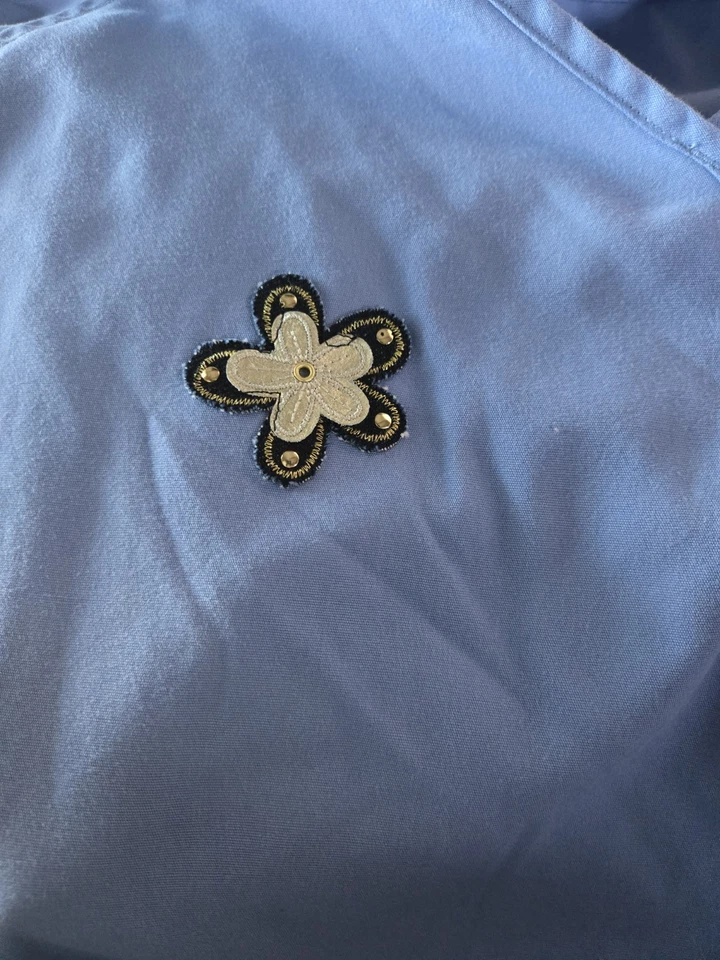 Butter-Soft Scrub Top size 4X-Ceil Blue Mock Wrap-Chest 31"/L 30" - Image 3 of 4