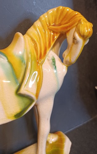 Vtg Chinese Tang Dynasty Sancai Style War Horse Glazed Ceramic Figurine 5.25" -O - Picture 2 of 13