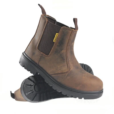 MAXSTEEL MENS LIGHTWEIGHT LEATHER DEALER SLIP ON STEEL SAFETY CHELSEA WORK BOOTS SHOES NW