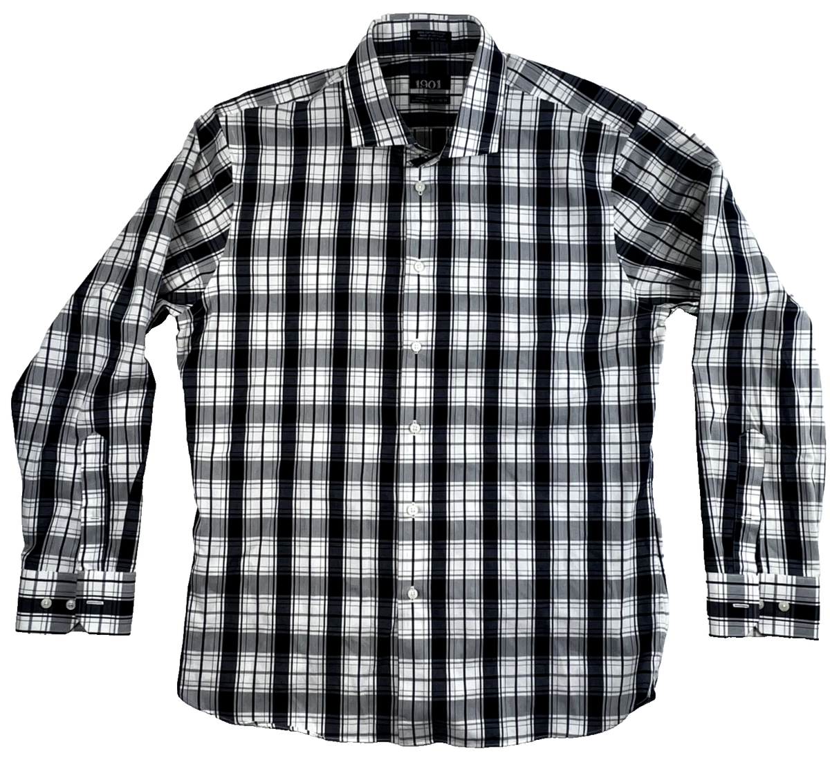 1901 dress shirt 1901 Mens Long Sleeve Plaid Dress Shirt Navy/White 15.5 32-33