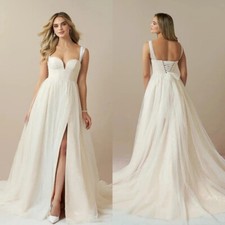 Boho A-Line Wedding Dresses Spaghetti Straps Backless High Slit Bridal Gowns