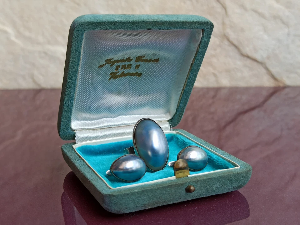 Anillo y pendientes de plata Nautilus 1930, pendientes con concha de perlas, madreperla Foto 4 de 4