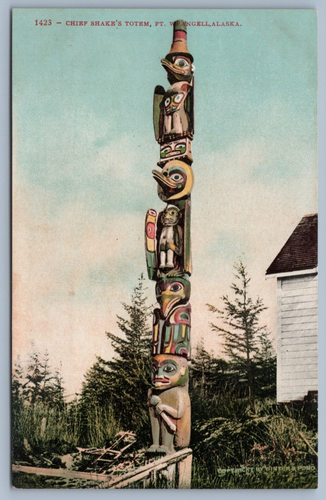 c1908 Chief Snake's Totem Pole Fort Wrangell, Alaska Postcard - Picture 2 of 3