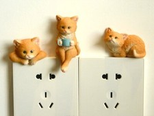3pcs Cat Switch Sticker Resin Wall Socket Statue Bedroom Home Decor