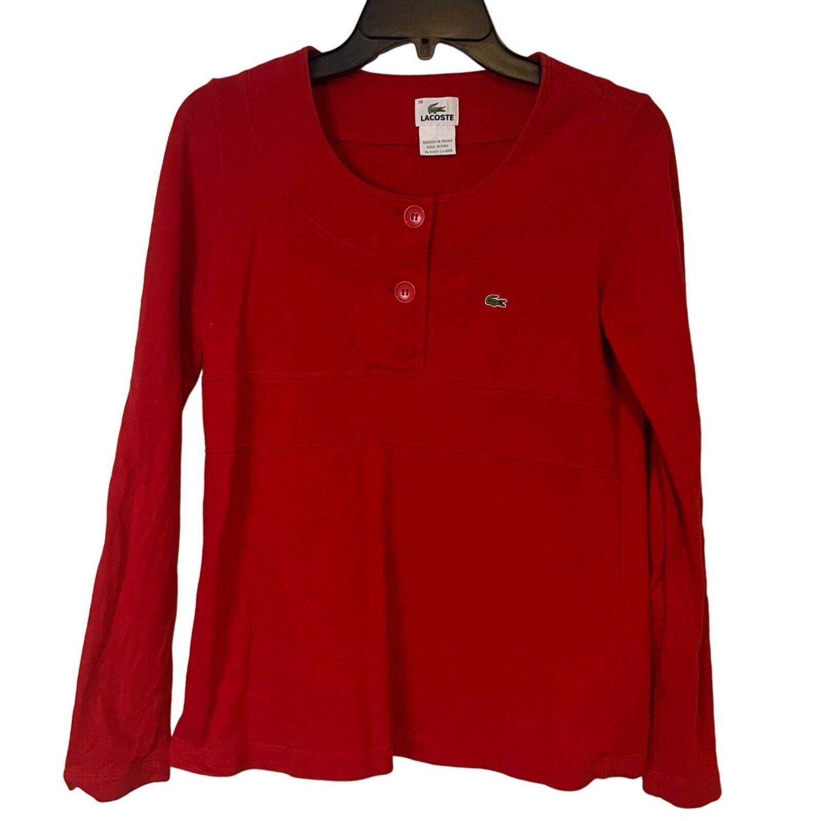 Lacoste Shirt Womens 38 Medium Red Tunic 2 Button… - image 1