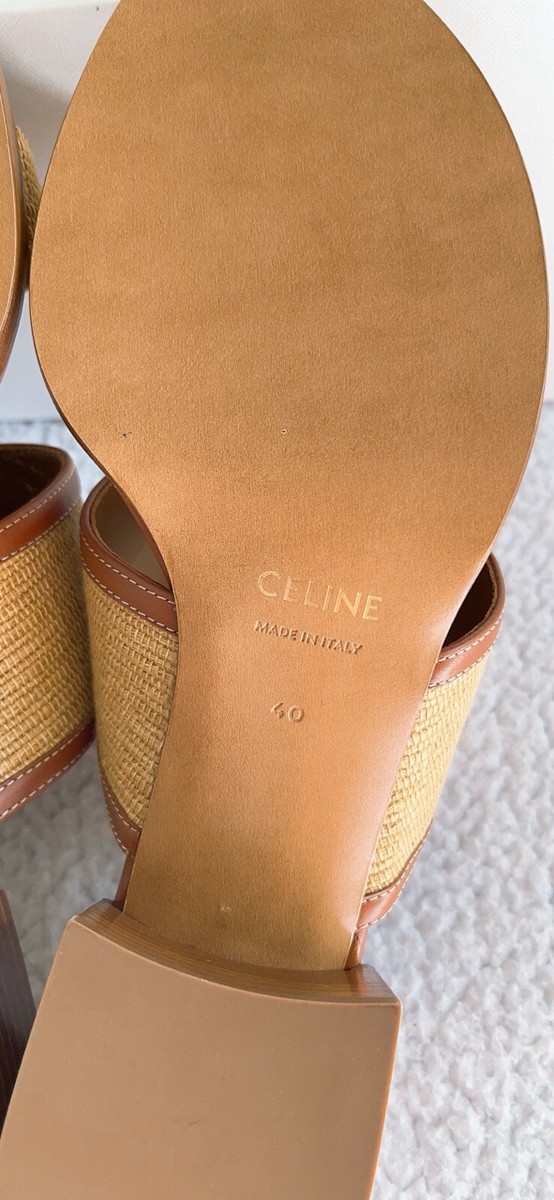 Celine Women's Brown Appoline Raffia & Leather Mules Sandals