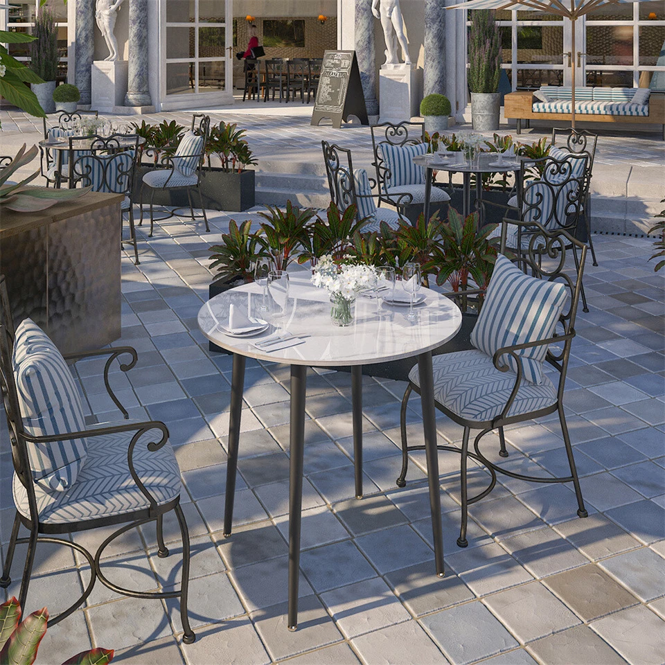 Mesa de comedor de cocina moderna Mid-Century con tapa de mármol para hogar café restaurante Foto 3 de 4