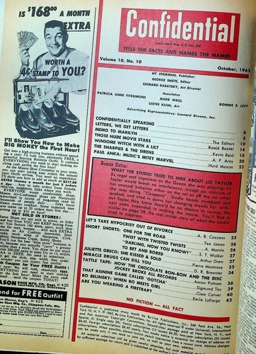 Confidential Magazine October 1962 Marilyn Monroe Jayne Mansfield Natalie Wood - Picture 2 of 2