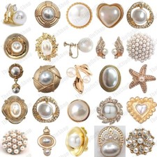 CLIP ON 1cm 2cm 3cm EARRINGS retro PEARL COLLECTION non-pierced GOLD FASHION