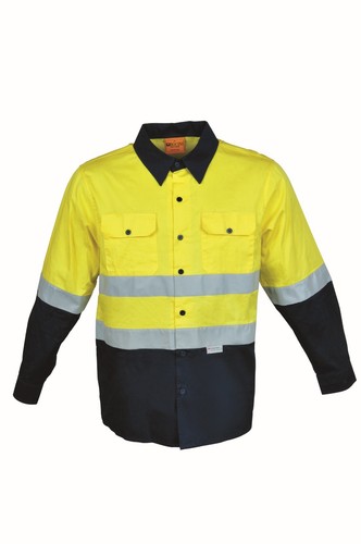 Hi-Vis Long Sleeve Light Weight Cotton Drill Safety Shirt W/ 3M Reflective Tape - Foto 2 di 3