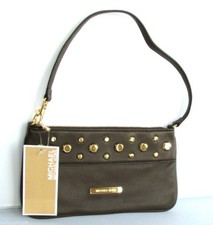 NEW MICHAEL KORS LUDLOW MOCHA DARK BROWN LEATHER WRISTLET STRAP MINI CLUTCH BAG